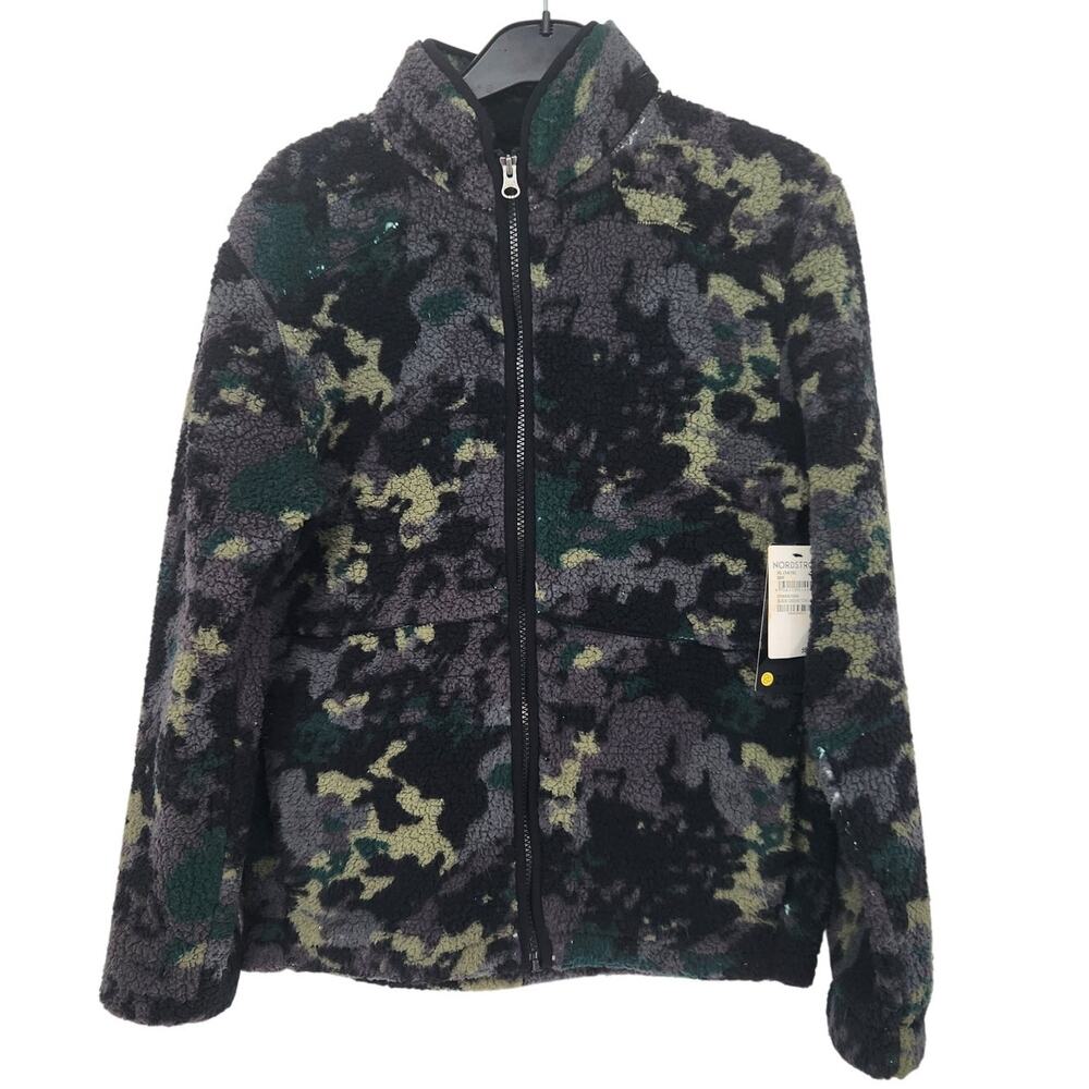 NWT Zella Black Gray Camo Fleece Mock Neck Full Zip-up Jacket Kid's Unisex XL